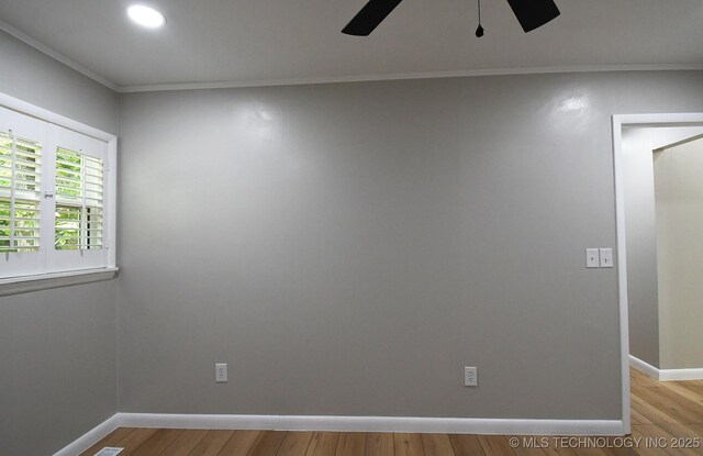 96358 S 4531, Vian, OK 74962 - spare room with ceiling fan, baseboards, light wood finished floors, ornamental molding, and recessed lighting