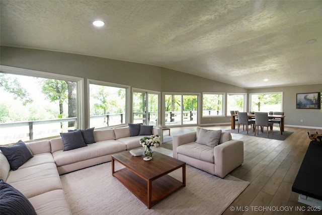 96358 S 4531, Vian, OK 74962 - living room featuring recessed lighting, vaulted ceiling, baseboards, and hardwood / wood-style floors
