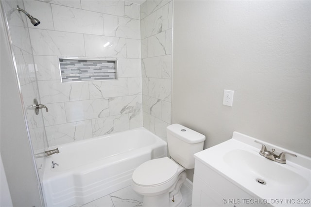 4024 E 25th St, Tulsa, OK 74114 - full bath with toilet, marble finish flooring, shower / bathtub combination, and vanity