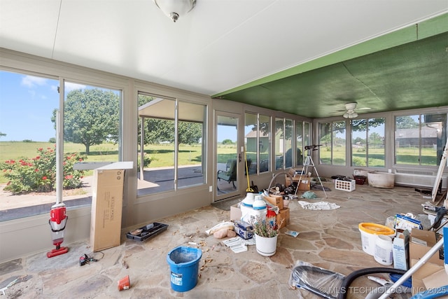 18268 S 79th E Ave, Bixby, OK 74008 - unfurnished sunroom with healthy amount of natural light and ceiling fan