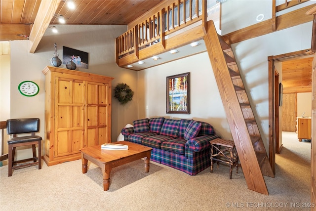 29898 S 566th Rd Unit 422, Afton, OK 74331 - living room featuring wooden ceiling and carpet floors