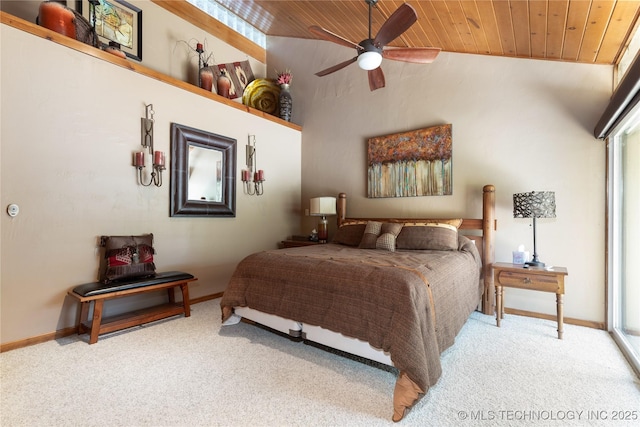 29898 S 566th Rd Unit 422, Afton, OK 74331 - carpeted bedroom with wooden ceiling, baseboards, vaulted ceiling, and ceiling fan