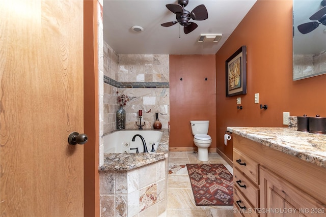 29898 S 566th Rd Unit 422, Afton, OK 74331 - bathroom with a ceiling fan, toilet, a whirlpool tub, vanity, and a shower