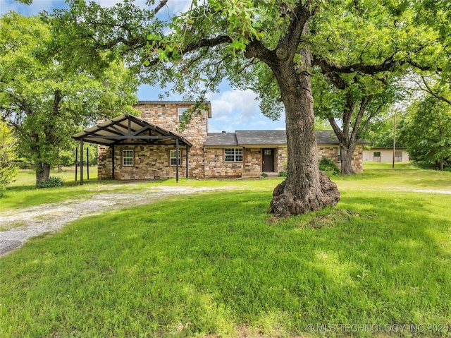2382 Cheek, Lone Grove, OK 73443 - view of front of property with stone siding and a front lawn