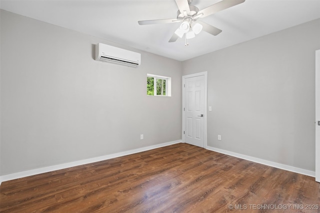 1550 E Apache St N, Tulsa, OK 74106 - empty room with a wall unit AC, wood finished floors, baseboards, and a ceiling fan