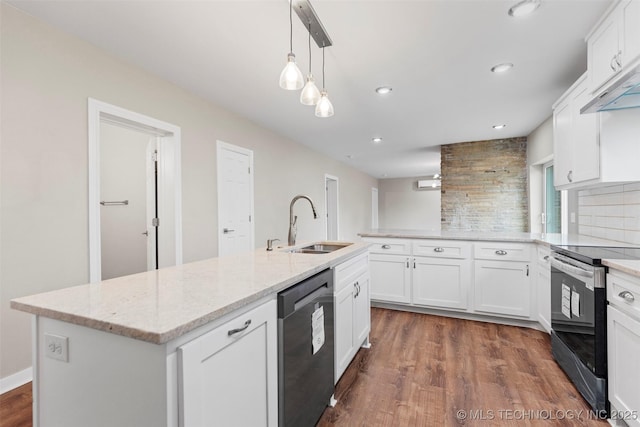 1550 E Apache St N, Tulsa, OK 74106 - kitchen featuring electric range, dishwasher, a sink, decorative backsplash, and white cabinetry