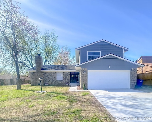 2212 W Independence Pl, Tulsa, OK 74127 - view of front of house featuring brick siding, driveway, a chimney, and an attached garage