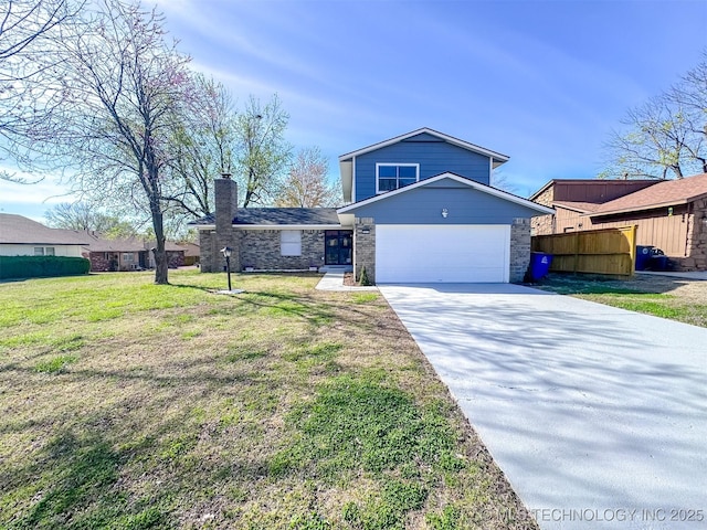 2212 W Independence Pl, Tulsa, OK 74127 - view of front of home with driveway, an attached garage, and a chimney