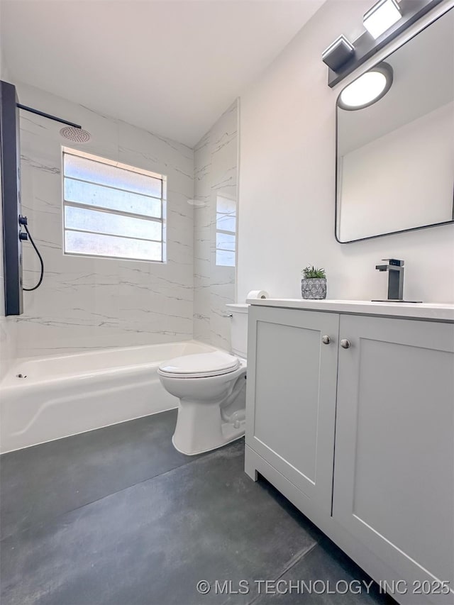 2212 W Independence Pl, Tulsa, OK 74127 - bathroom featuring concrete floors, toilet, vanity, and shower / tub combination