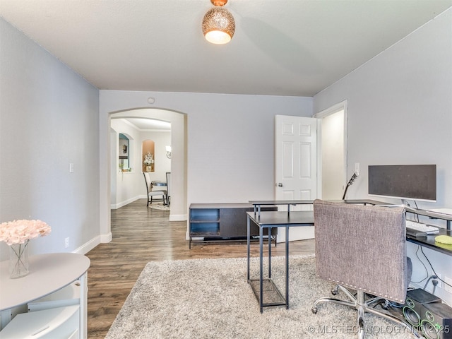 2008 N 8th St, Broken Arrow, OK 74012 - office area featuring arched walkways, wood finished floors, and baseboards