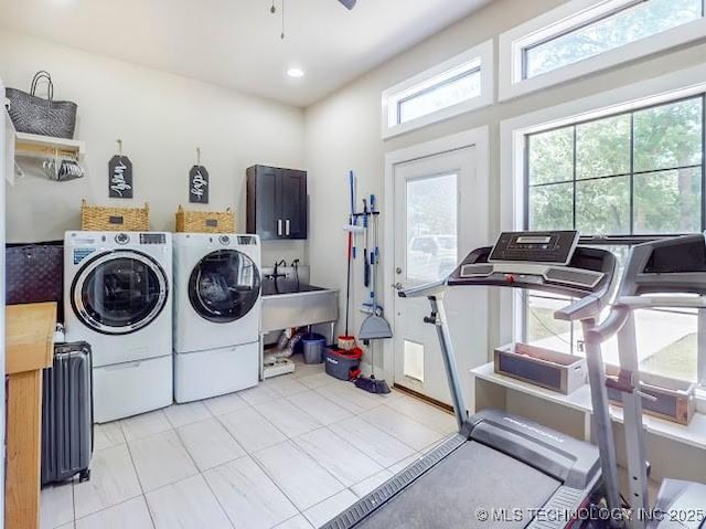17716 S 39th W Ave, Mounds, OK 74047 - laundry area featuring washing machine and dryer, light tile patterned flooring, and recessed lighting