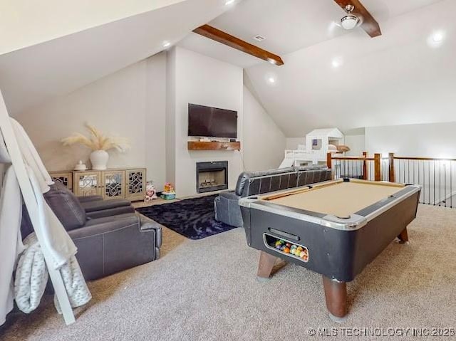 17716 S 39th W Ave, Mounds, OK 74047 - game room featuring carpet, billiards table, a fireplace, and recessed lighting