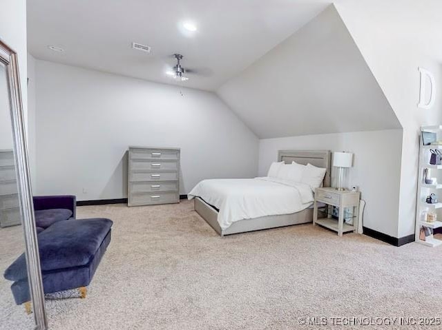 17716 S 39th W Ave, Mounds, OK 74047 - bedroom with carpet floors, vaulted ceiling, baseboards, and a ceiling fan