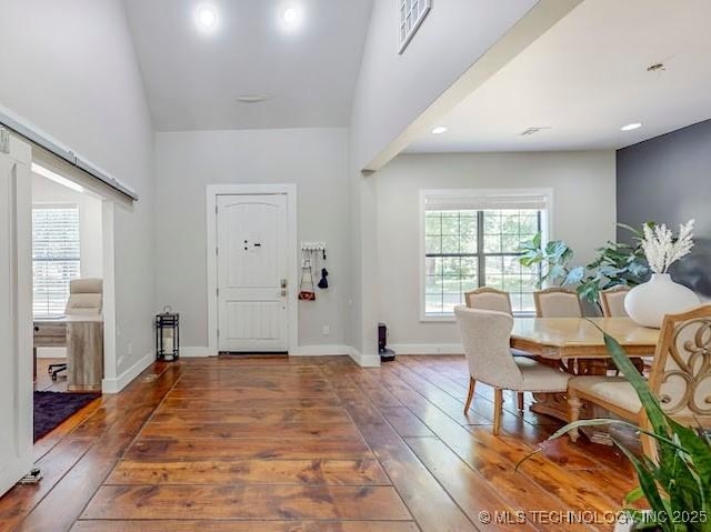 17716 S 39th W Ave, Mounds, OK 74047 - entryway with wood-type flooring, high vaulted ceiling, recessed lighting, and baseboards