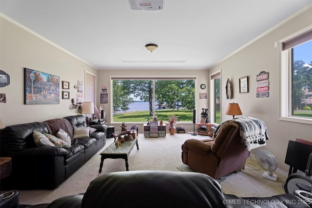 59144 E 290th Rd, Grove, OK 74344 - carpeted living area featuring ornamental molding