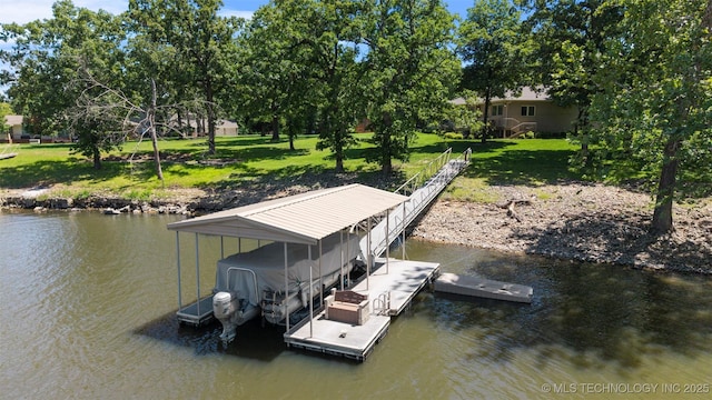 59144 E 290th Rd, Grove, OK 74344 - dock featuring a water view and a yard