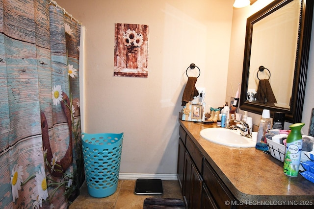 114 Stone, Roland, OK 74954 - full bathroom with vanity, baseboards, and a shower with shower curtain