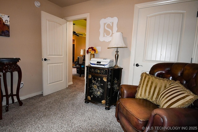 114 Stone, Roland, OK 74954 - sitting room featuring carpet flooring, a ceiling fan, and baseboards