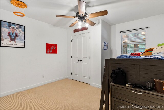 11837 S 84th Ave E, Bixby, OK 74008 - bedroom with light colored carpet, baseboards, and ceiling fan