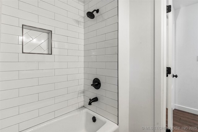 11837 S 84th Ave E, Bixby, OK 74008 - bathroom with wood finished floors, baseboards, and bathing tub / shower combination