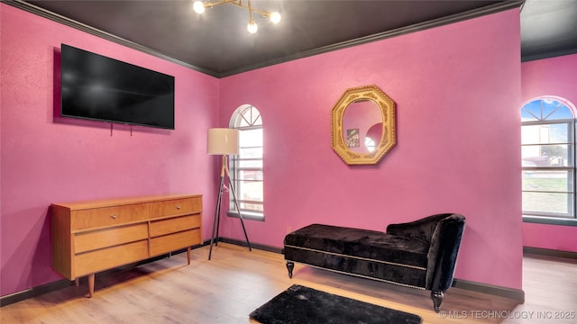 2014 12th Ave NW, Ardmore, OK 73401 - living area featuring ornamental molding, wood finished floors, and baseboards