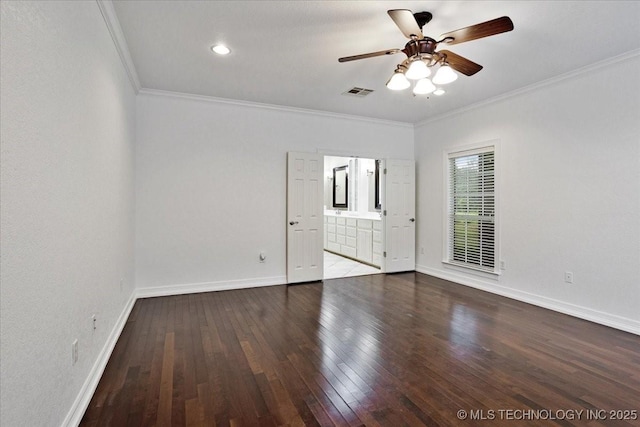 2259 E Rodeo Rd, Durant, OK 74701 - empty room with a ceiling fan, baseboards, wood-type flooring, and ornamental molding