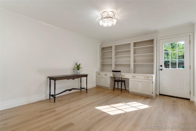 8721 S 65th E Pl, Tulsa, OK 74133 - home office with light wood-style floors, ornamental molding, and baseboards
