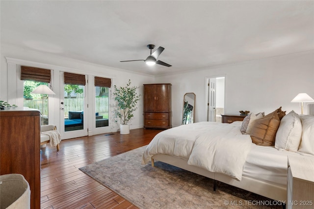 8721 S 65th E Pl, Tulsa, OK 74133 - bedroom with access to outside, wood finished floors, ceiling fan, ensuite bathroom, and ornamental molding
