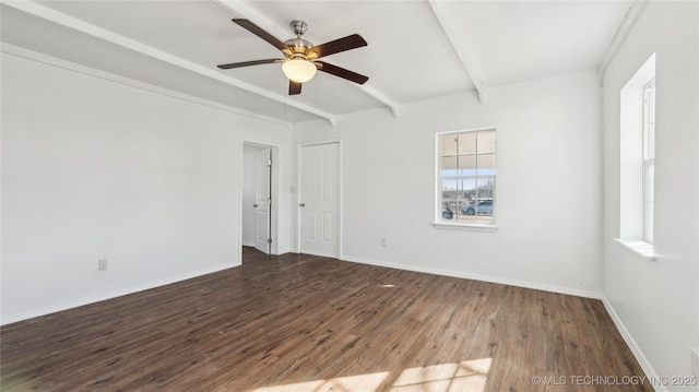 416 S Cedar St, Owasso, OK 74055 - unfurnished room with beam ceiling, a ceiling fan, wood finished floors, and baseboards