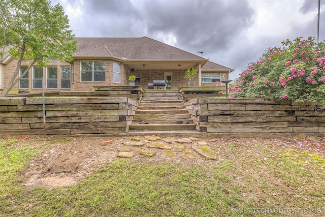 4157 New Prue Rd, Sand Springs, OK 74063 - rear view of house with brick siding and stairway