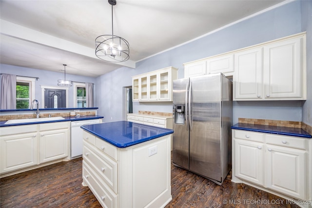 1020 N 3rd, Durant, OK 74701 - kitchen featuring stainless steel fridge, a sink, dishwasher, and dark countertops