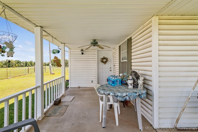 32410 W 301st St S, Bristow, OK 74010 - porch with a ceiling fan and a yard