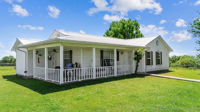32410 W 301st St S, Bristow, OK 74010 - view of front of home with ceiling fan, covered porch, and metal roof