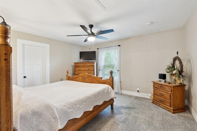 780452 S 3530, Cushing, OK 74023 - bedroom with light colored carpet, baseboards, a ceiling fan, and attic access