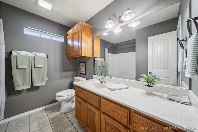 26233 E 114th Pl, Coweta, OK 74429 - full bathroom featuring toilet, tile patterned flooring, a shower, vanity, and baseboards