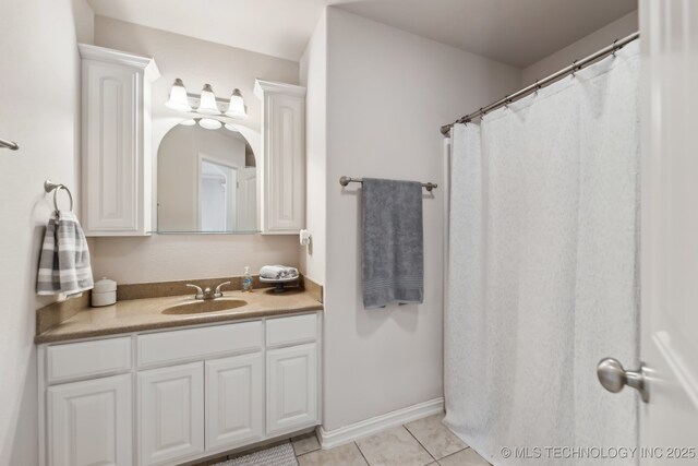 370463 E 5750th Rd, Terlton, OK 74081 - full bathroom featuring vanity, tile patterned floors, and a shower with curtain