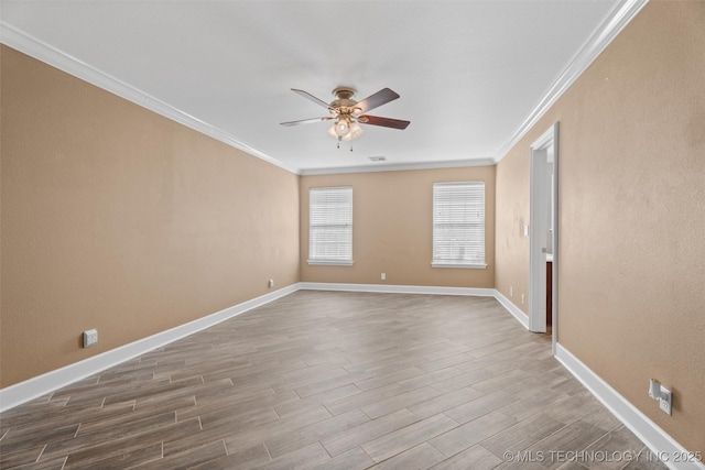 28744 N 3964th Rd, Ochelata, OK 74051 - unfurnished room featuring ceiling fan, ornamental molding, wood finished floors, and baseboards