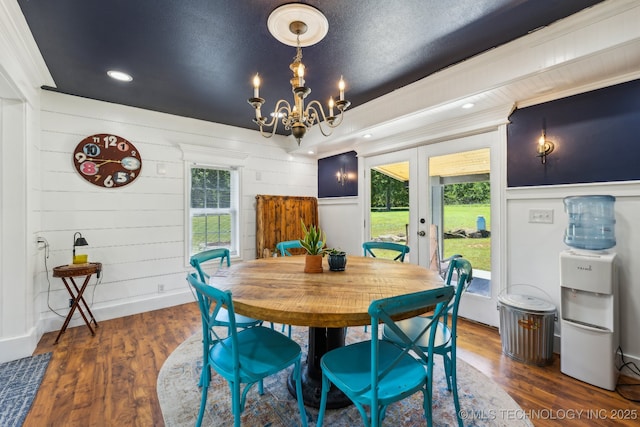 2982 S 294th E Ave, Broken Arrow, OK 74014 - dining area featuring french doors, a chandelier, wood finished floors, and recessed lighting