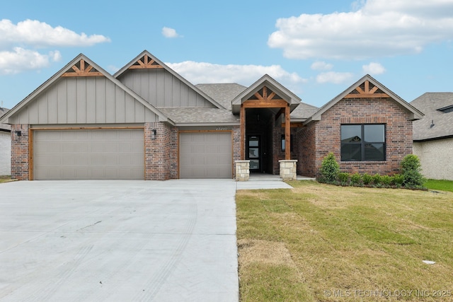 23250 E 106th Pl S, Broken Arrow, OK 74014 - craftsman inspired home featuring brick siding, an attached garage, board and batten siding, and a front lawn