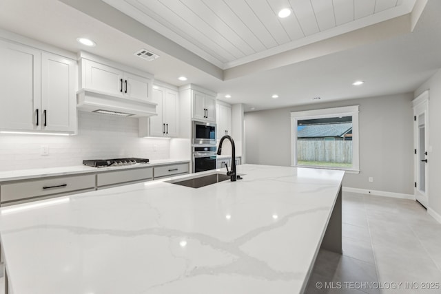 23250 E 106th Pl S, Broken Arrow, OK 74014 - kitchen featuring appliances with stainless steel finishes, recessed lighting, decorative backsplash, ornamental molding, and light tile patterned floors