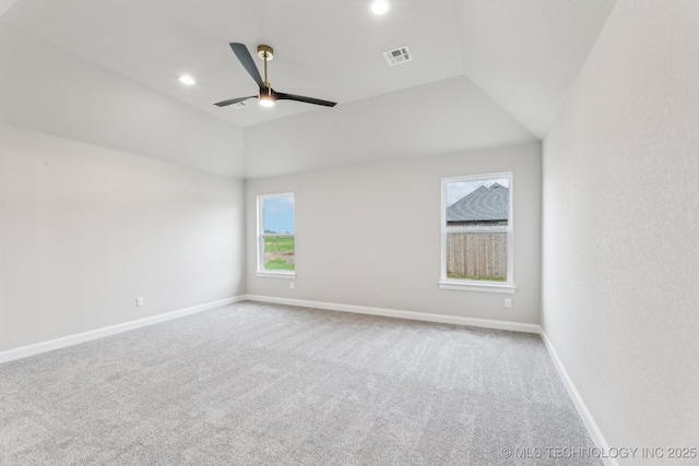 23250 E 106th Pl S, Broken Arrow, OK 74014 - spare room featuring ceiling fan, carpet floors, baseboards, lofted ceiling, and recessed lighting