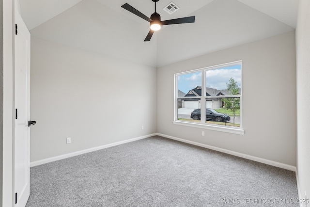 23250 E 106th Pl S, Broken Arrow, OK 74014 - carpeted spare room featuring vaulted ceiling, a ceiling fan, and baseboards