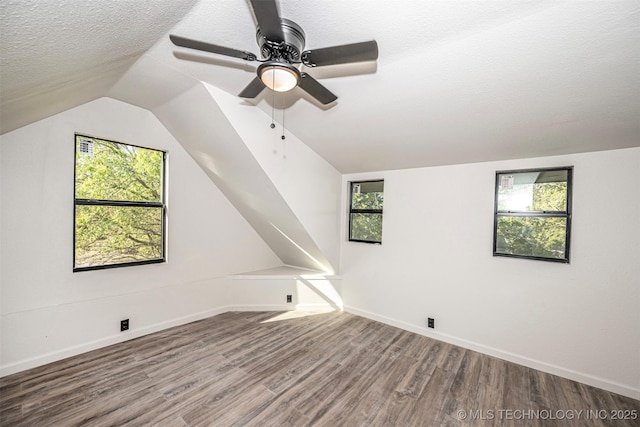 731 8th Ave NW, Ardmore, OK 73401 - additional living space featuring vaulted ceiling, wood finished floors, baseboards, plenty of natural light, and a textured ceiling