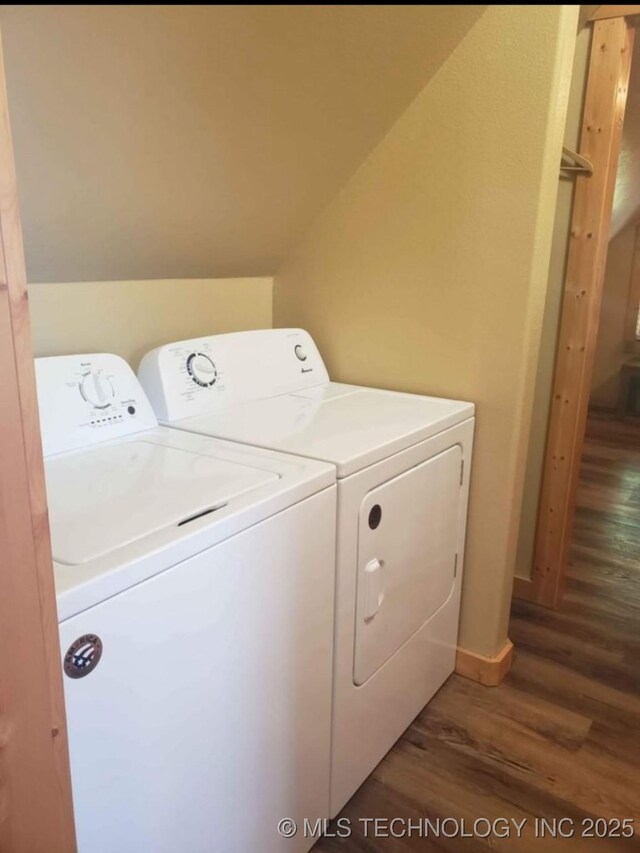452176 E 958th Rd, Vian, OK 74962 - washroom with separate washer and dryer, wood finished floors, and baseboards