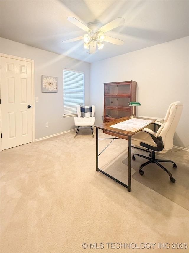 27434 E 113th St, Coweta, OK 74429 - office with light carpet, baseboards, and a ceiling fan