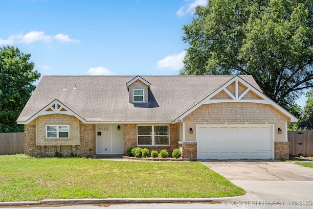9110 E 37th Ct, Tulsa, OK 74145 - view of front facade featuring concrete driveway, an attached garage, roof with shingles, and brick siding