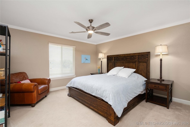 3511 E 181st St S, Bixby, OK 74008 - bedroom with baseboards, light carpet, crown molding, and ceiling fan