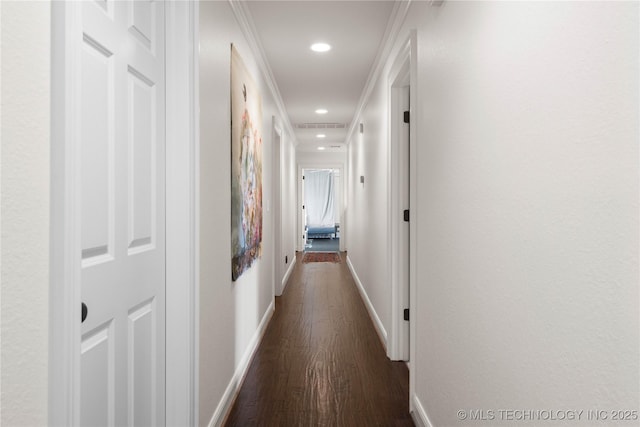 3511 E 181st St S, Bixby, OK 74008 - hallway featuring wood finished floors, recessed lighting, baseboards, and crown molding