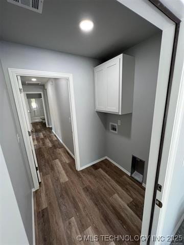130 W Lincoln Ave, Sapulpa, OK 74066 - laundry room featuring washer hookup, cabinet space, dark wood-style flooring, baseboards, and recessed lighting