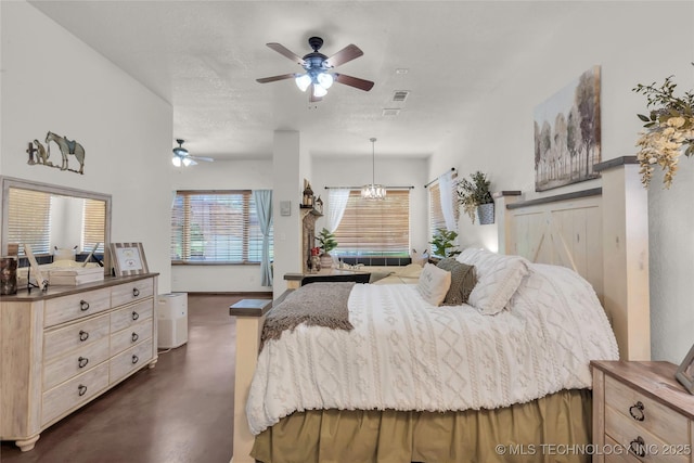 26115 US Highway 70, Bokchito, OK 74726 - bedroom featuring concrete flooring and ceiling fan